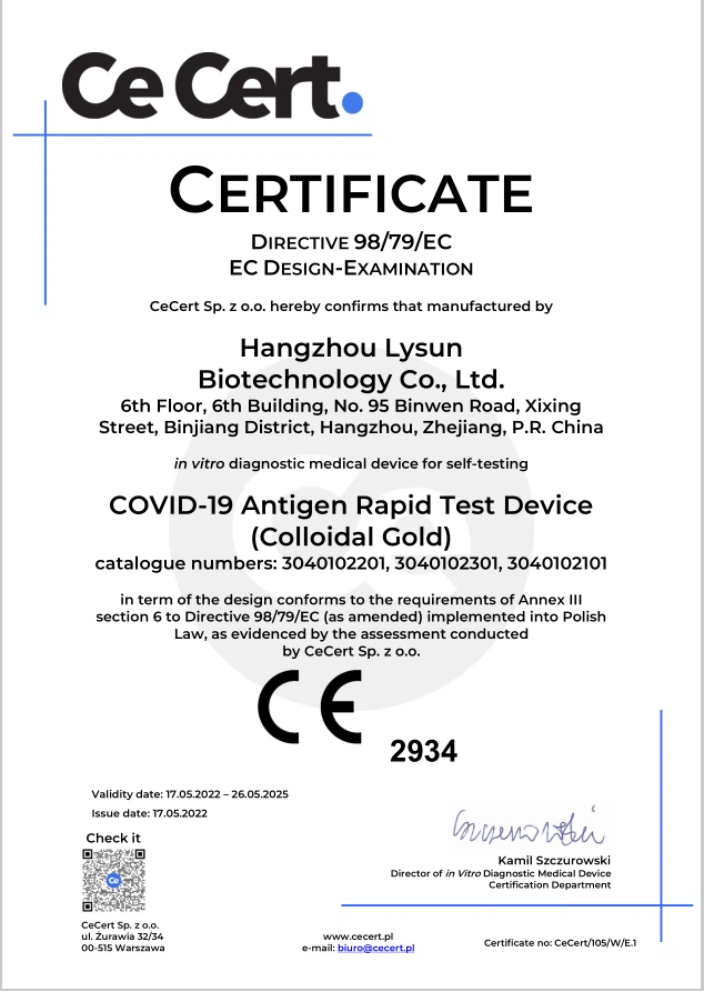 Covid-19 Antigen Rapid Test Device Self Testing CE Certificate